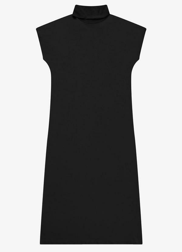 Vestido Super Midi com Gola Alta Preto