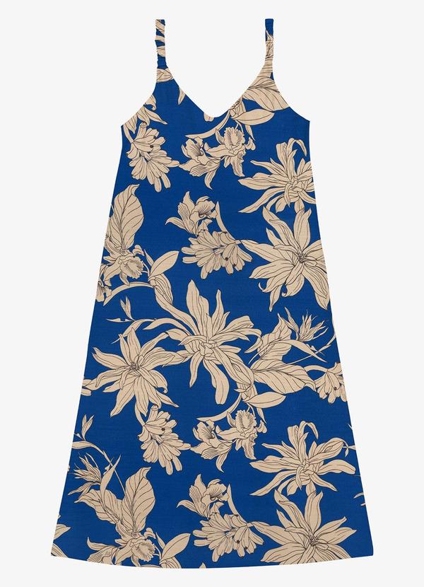 Vista 2 Vestido Super Midi Visco Maquinetada Azul Rovitex Rovitex