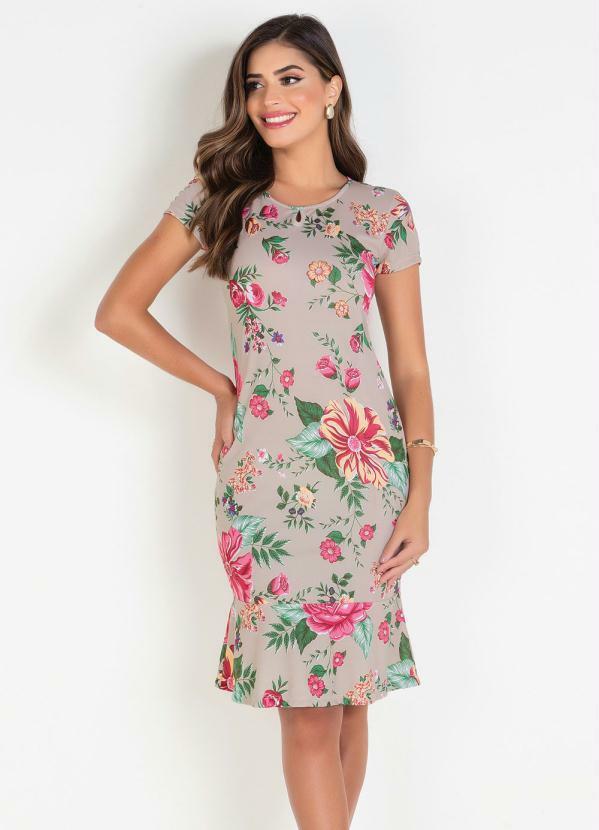 Vestido Tubinho Floral Bege
