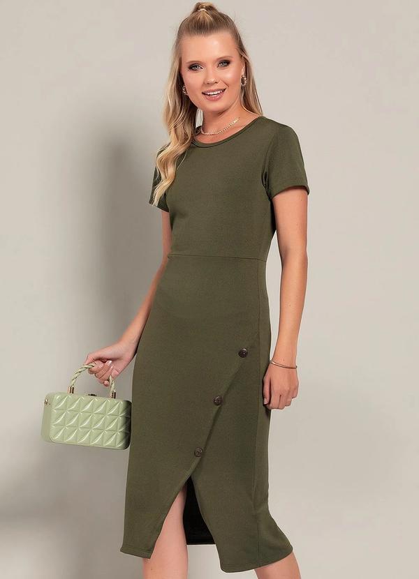 Vestido Verde Militar em Malha Crepe