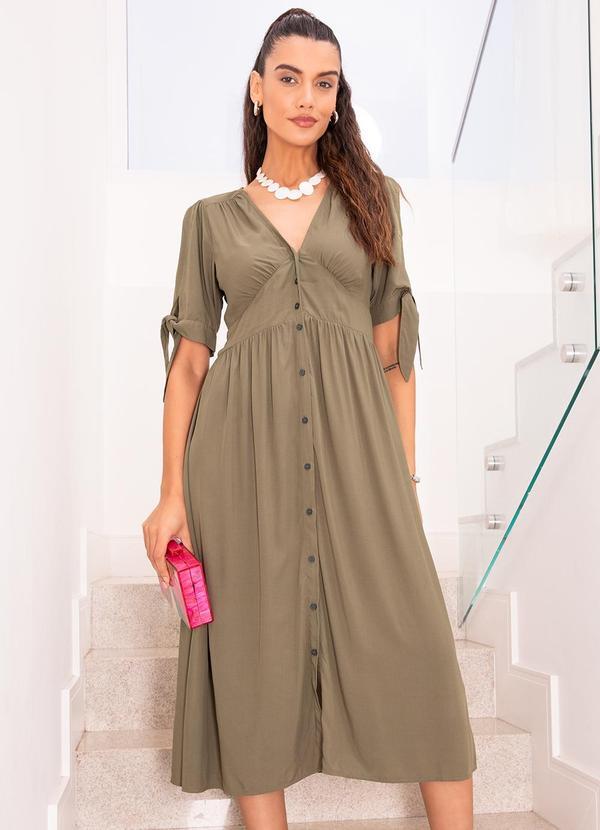 Vestido Verde Militar em Viscose Plana