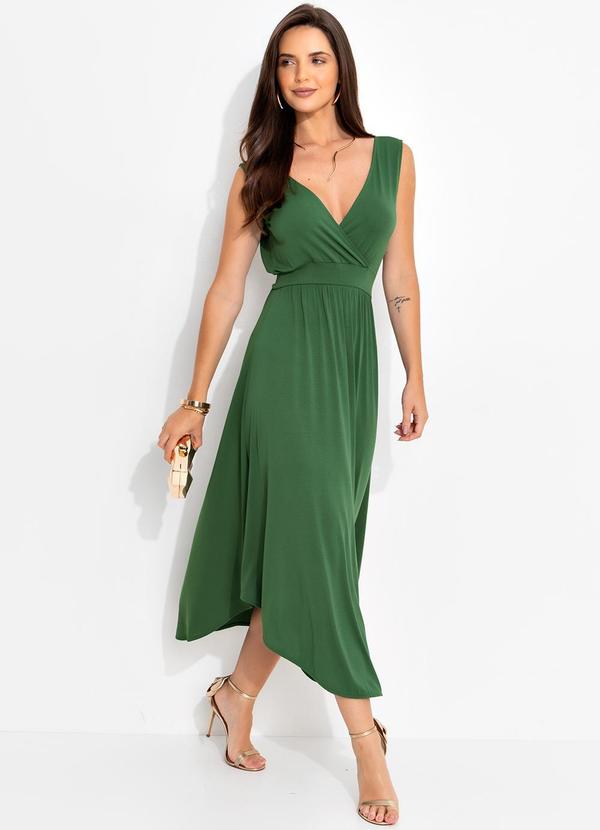 Vista 2 Vestido Verde Oliva em Malha de Viscose Quintess Quintess