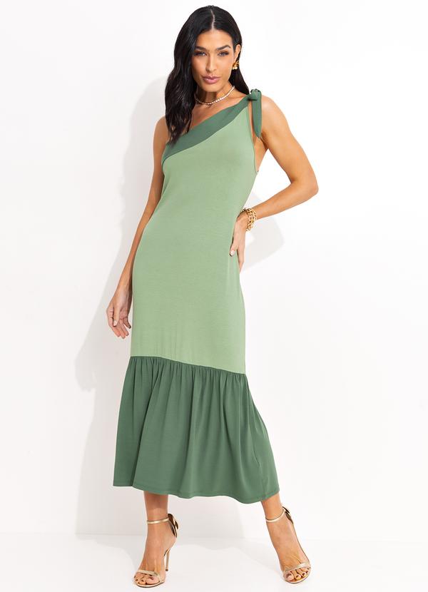 Vestido Verde um Ombro Só com Amarração