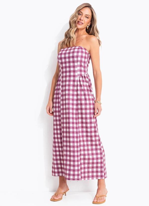 Vestido Vichy Bordô em Malha Crepe