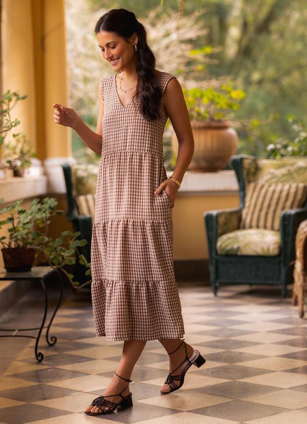 Vestido Vichy Marrom em Fio Tinto