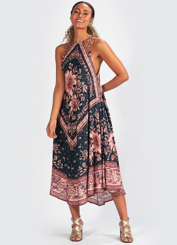 Vista 2 Vestido Viscose Jardim Boho Azul FARM FARM