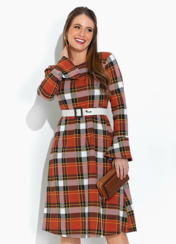 Vestido Xadrez com Manga Longa