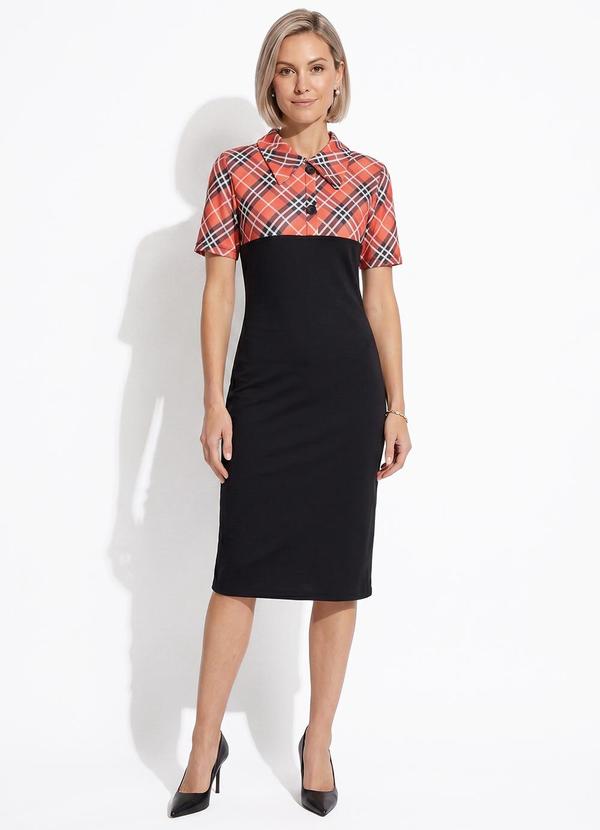 Vestido Xadrez Laranja com Gola