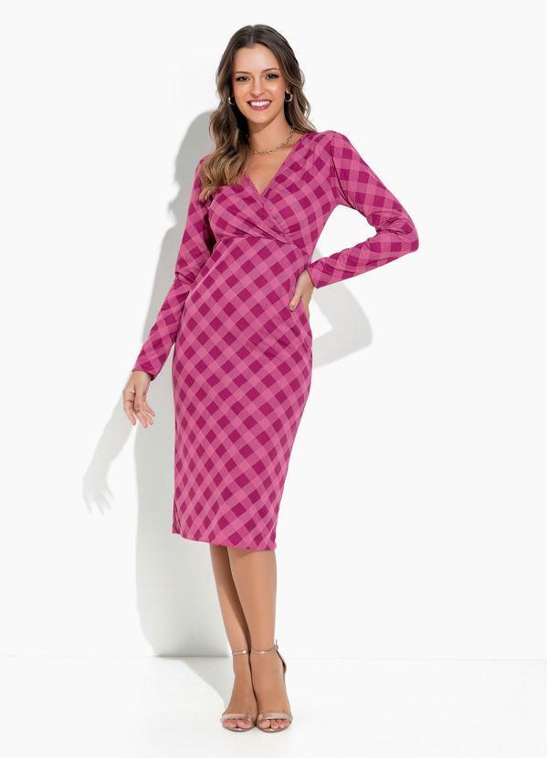 Vestido Xadrez Pink com Faixa