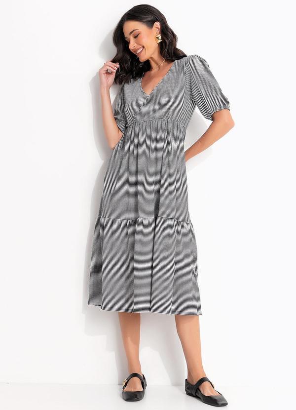 Vestido Xadrez Preto em Malha Texturizada