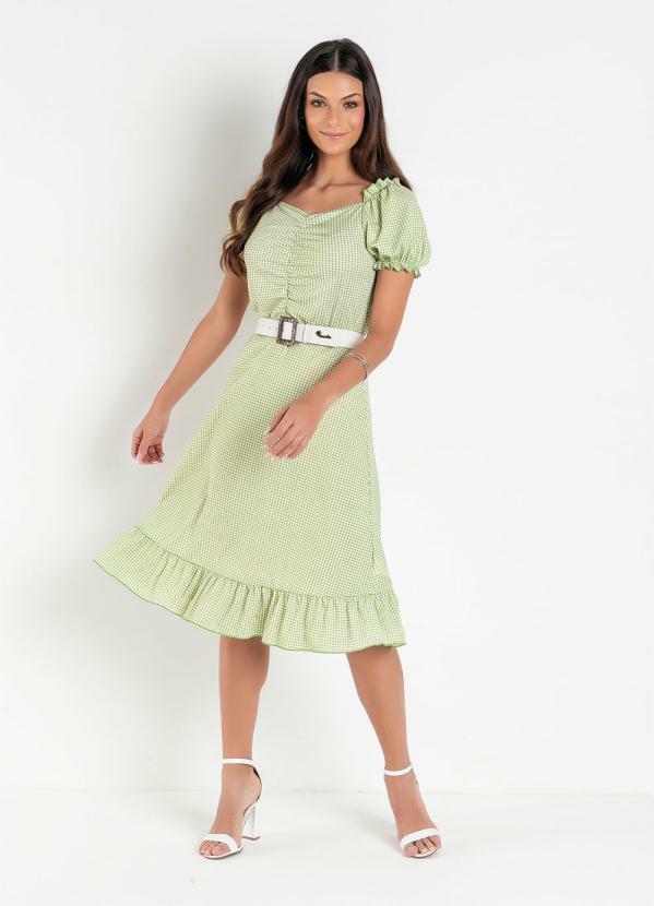 Vista 2 Vestido Xadrez Verde com Babado Rosalie Rosalie
