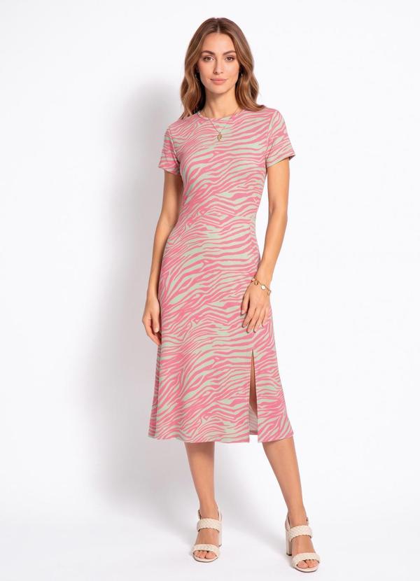 Vestido Zebra com Fenda e Recortes Vazados
