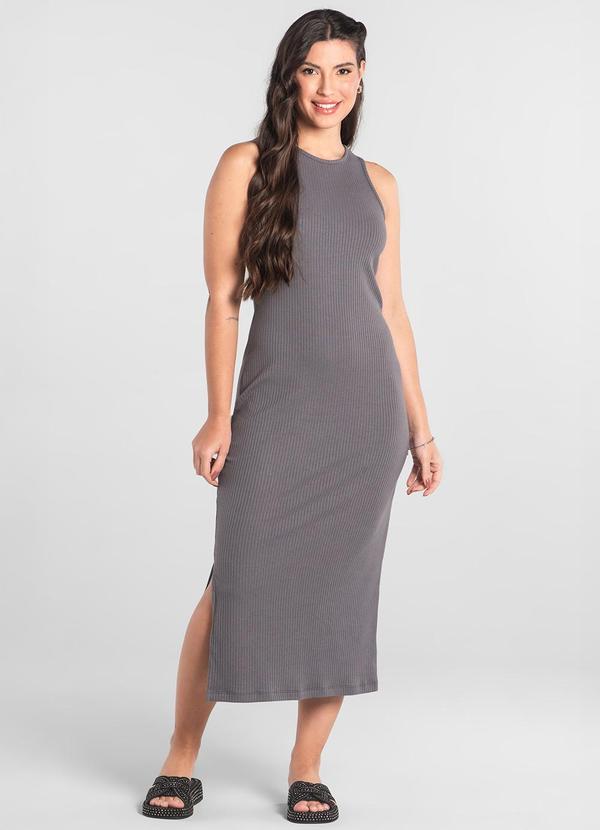 Vestido Adulto em Ribana Canelada Cinza
