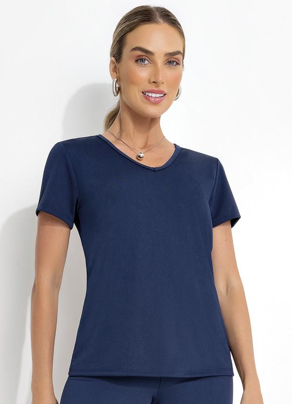 Blusa Azul Marinho em Malha com Elastano