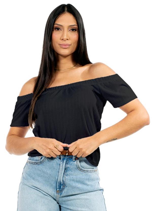 Vista 2 Blusa Feminina Ciganinha Preto Cobertura Cobertura