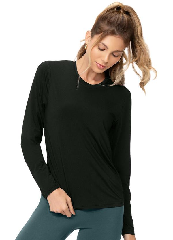 Blusa Feminina Manga Longa Proteção Uv Preto
