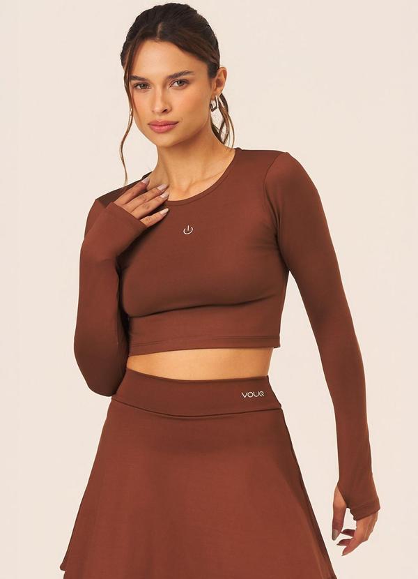 Cropped Fit-Tech Jade Manga Longa Marrom