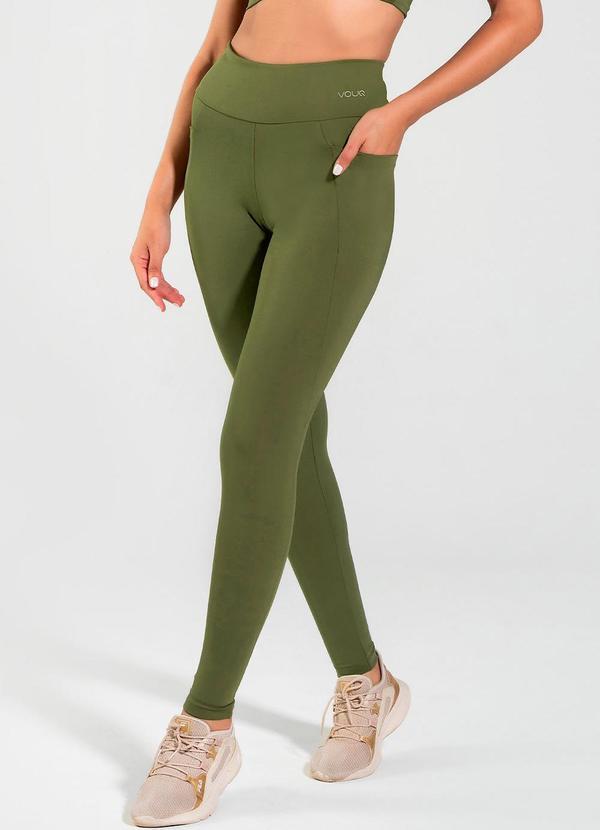 Calça Legging Fit-Tech com Bolso Verde Militar