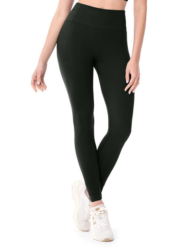 Calça Legging Fitness Cós Alto Jacquard Preto