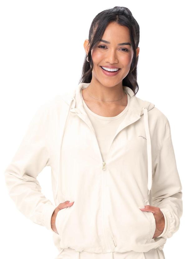 Jaqueta Corta-Vento Forrada com Capuz Off-White
