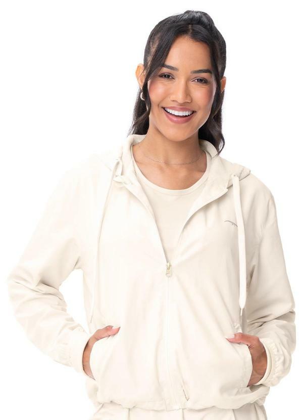 Jaqueta Corta-Vento Forrada com Capuz Off-White