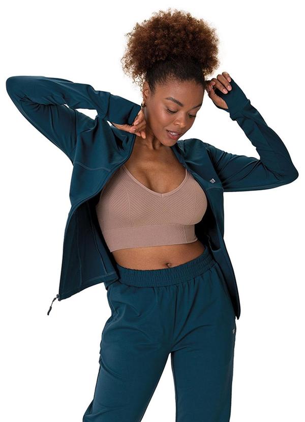 Jaqueta Slim Double Jersey Active Azul Petróleo