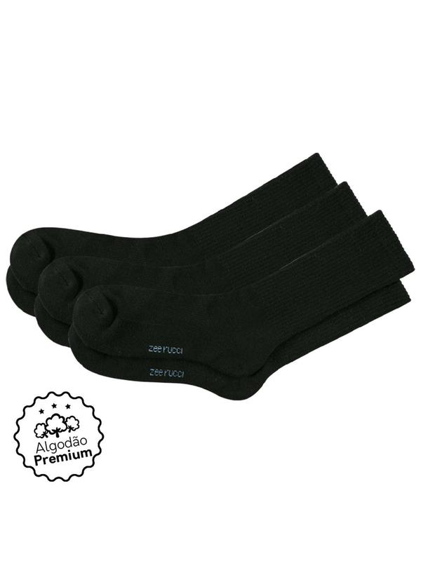Kit com 3 pares Meias Cano Alto Algodão Preto