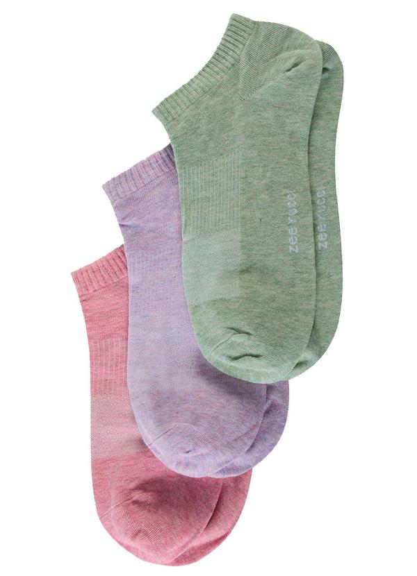 Vista 2 Kit com 3 pares Meias Cano Invisível Rosa Zee Rucci Zee Rucci