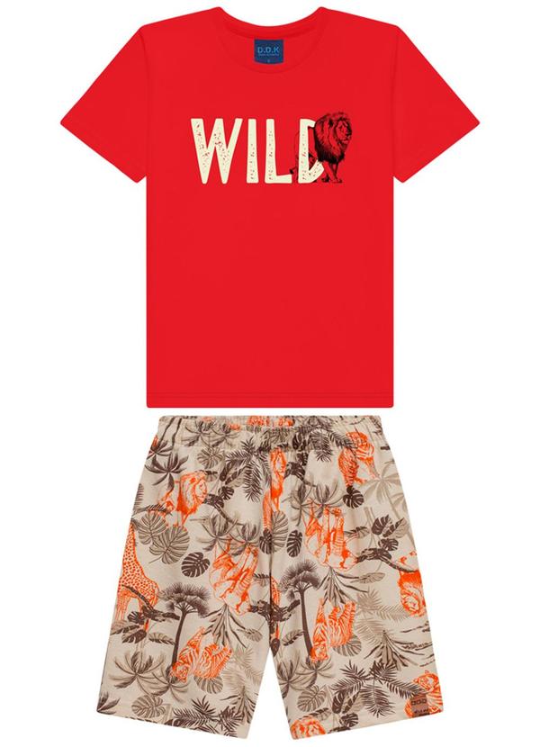 Vista 2 Conjunto Camiseta e Bermuda Infantil Vermelha Ddk Ddk