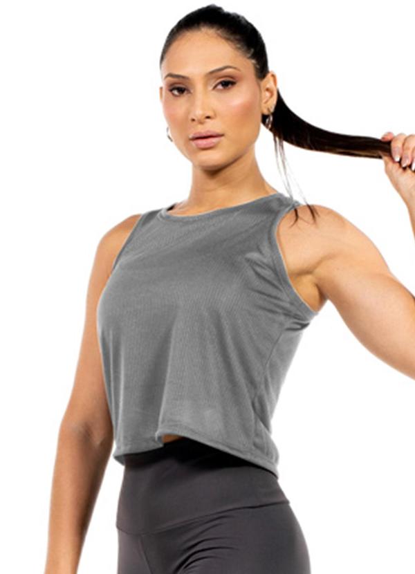 Vista 2 Regata Fitness Feminina Cropped Cinza Cobertura Cobertura