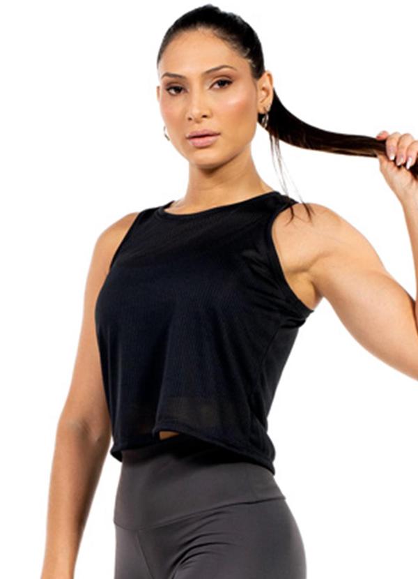 Vista 2 Regata Fitness Feminina Cropped Preto Cobertura Cobertura