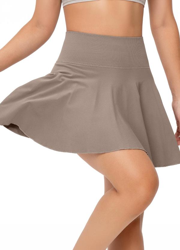 Saia Cós Alto com Short Interno e Bolso Marrom