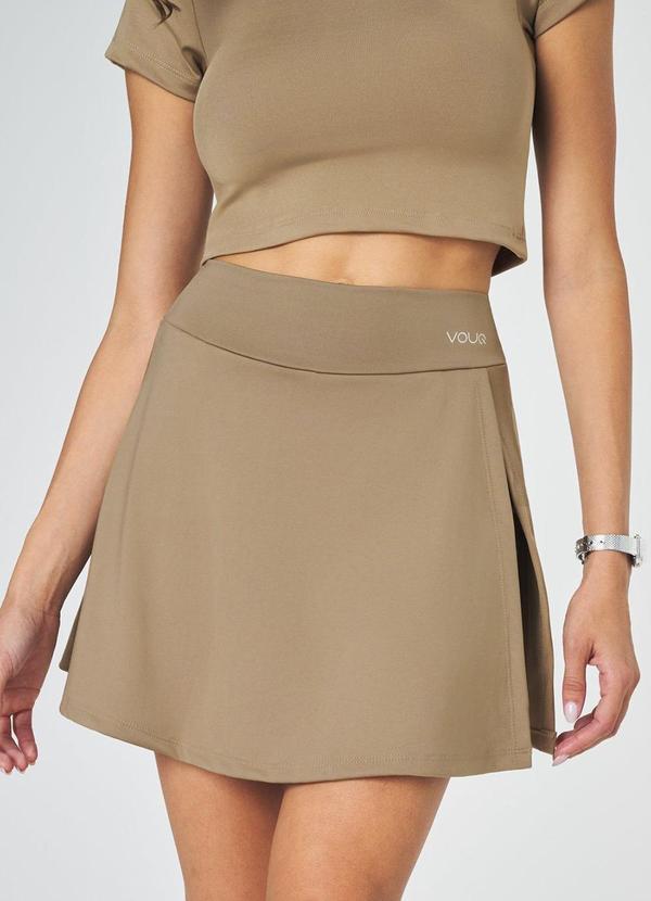 Short Saia Ftiness Fit-Tech com Bolso Amêndoa