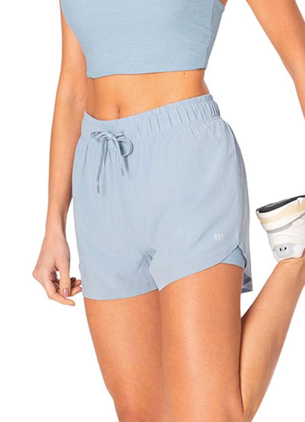 Shorts Duplo com Refletivo Active Azul Pastel