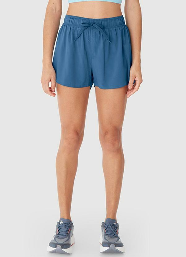 Shorts Duplo com Refletivo Azul Petróleo