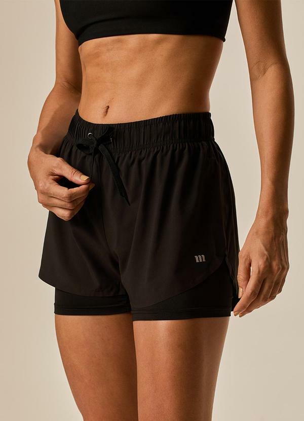 Shorts Duplo com Refletivo Preto