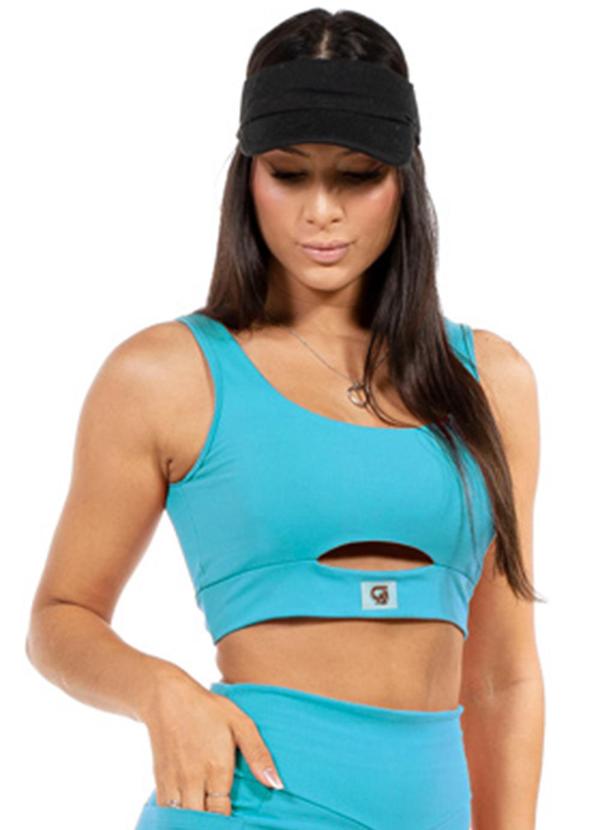Vista 2 Top Feminino Fitness Azul Cobertura Cobertura
