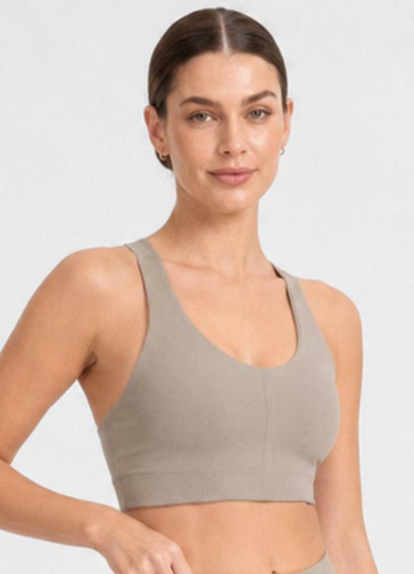 Top Feminino Fitness Poliamida com Elastano Bege