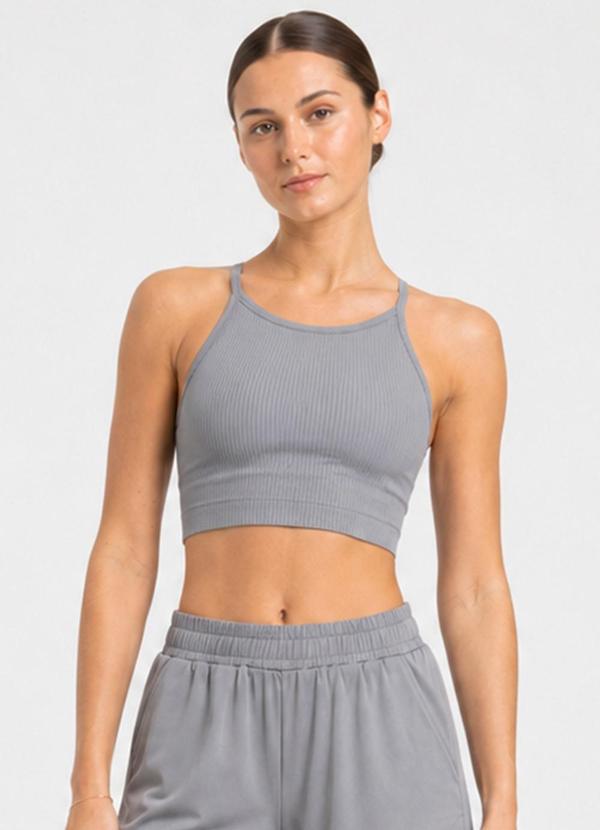 Top Feminino Nadador Fitness Poliamida Cinza