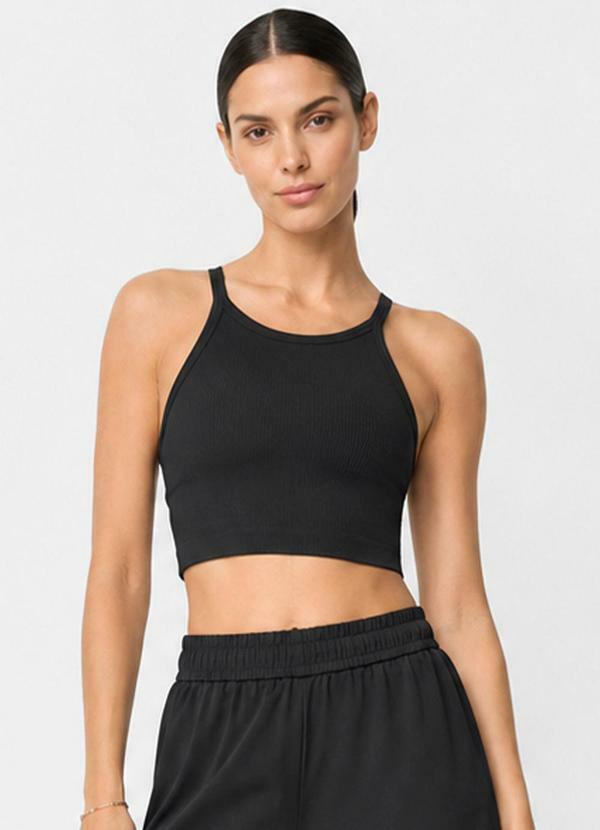 Top Feminino Nadador Fitness Poliamida Preto