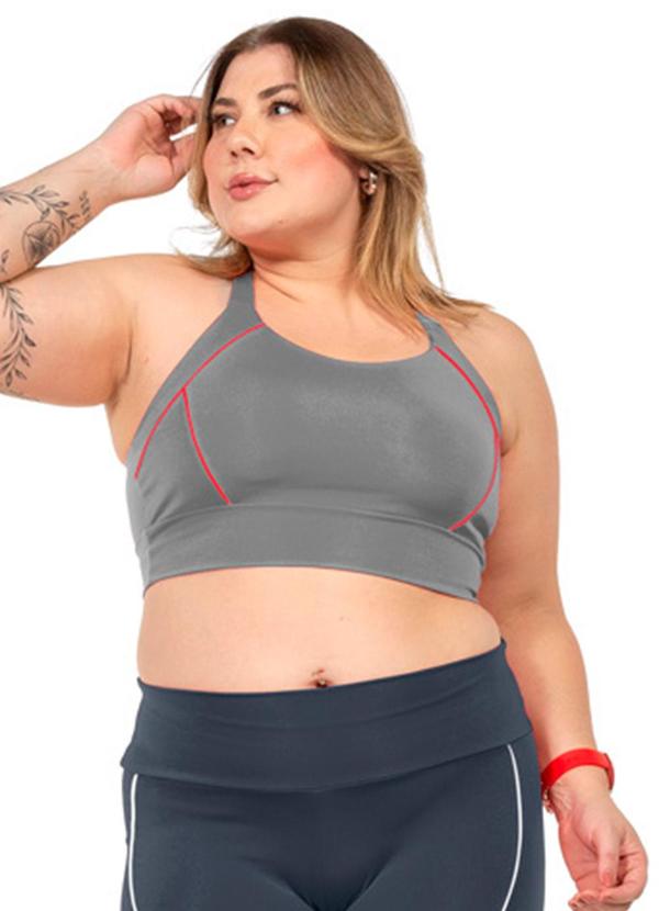 Top Power com Filet Feminina Cinza