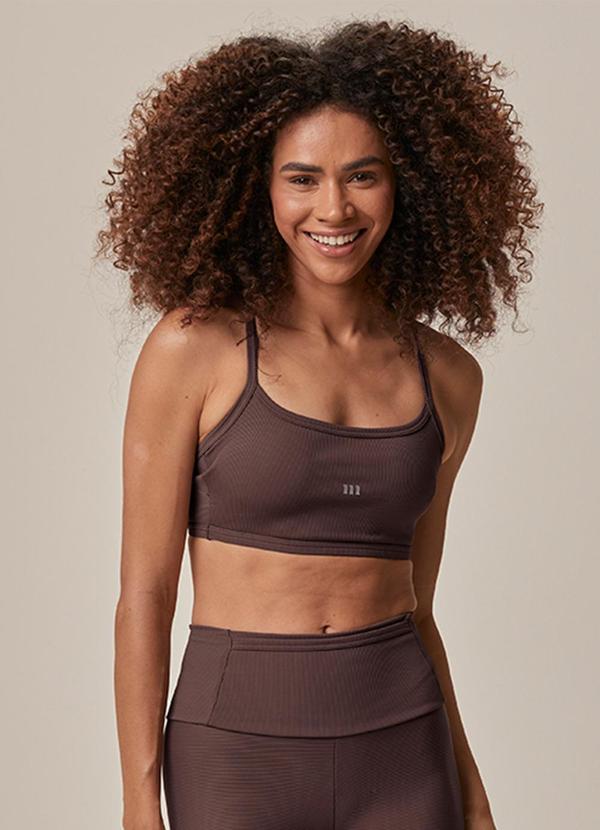 Top Reto Strappy Canelado Active Marrom