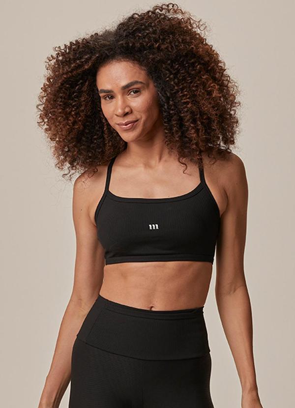 Top Reto Strappy Canelado Active Preto