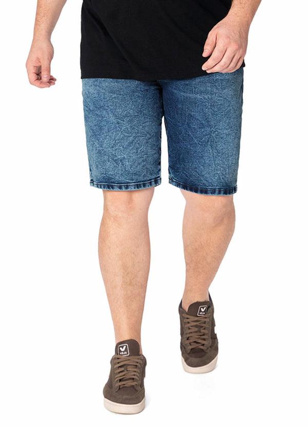 Bermuda Jeans com Bigodes Plus Azul Escuro