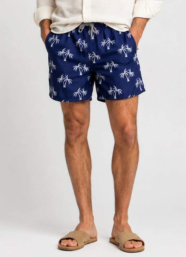 Bermuda Masculina Estampada Tactel Azul