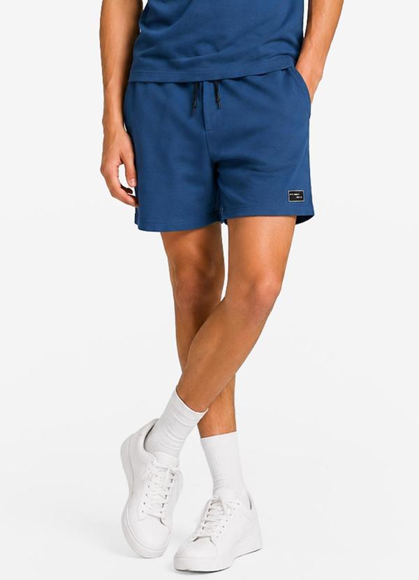 Bermuda Masculina Moletom Sarjado com Bolso Azul