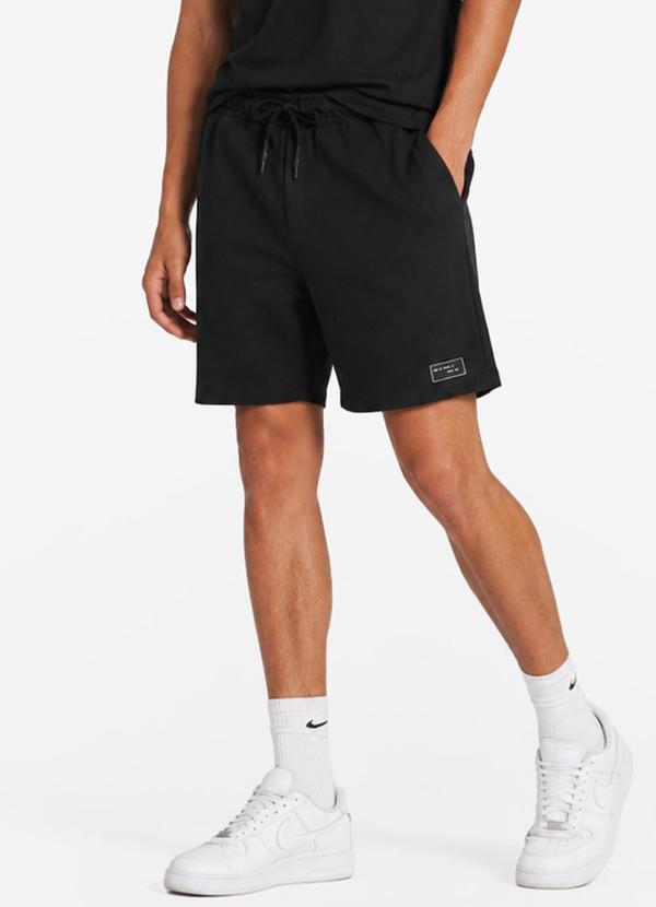 Bermuda Masculina Moletom Sarjado com Preto