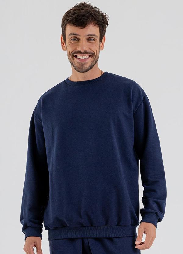 Vista 2 Blusão Básico Masculino em Moletom Azul JUST BASIC JUST BASIC
