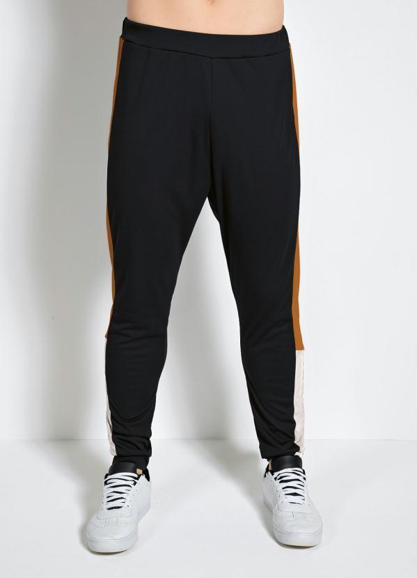 Calça Caramelo, Preto e Branco com Recortes