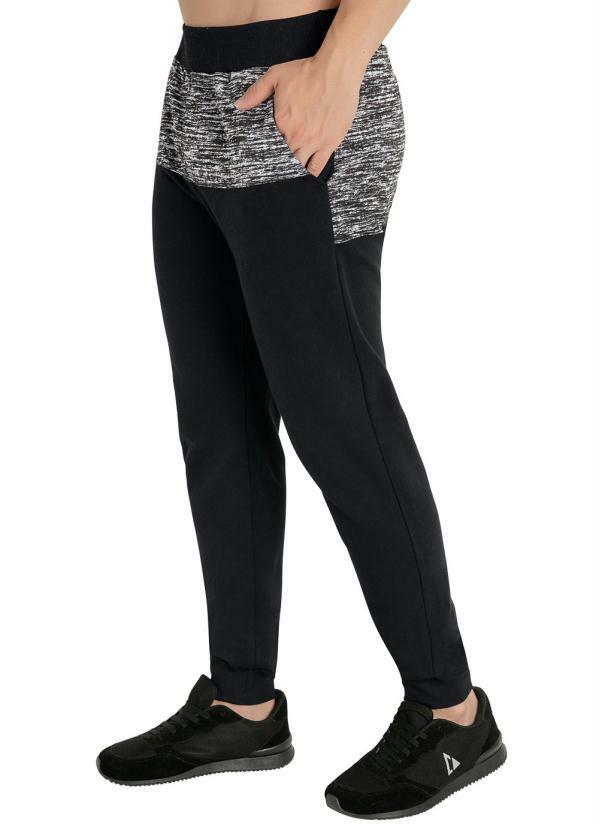 Vista 2 Calça Jogger com Bolso Preta Riscada Moda Pop Moda Pop